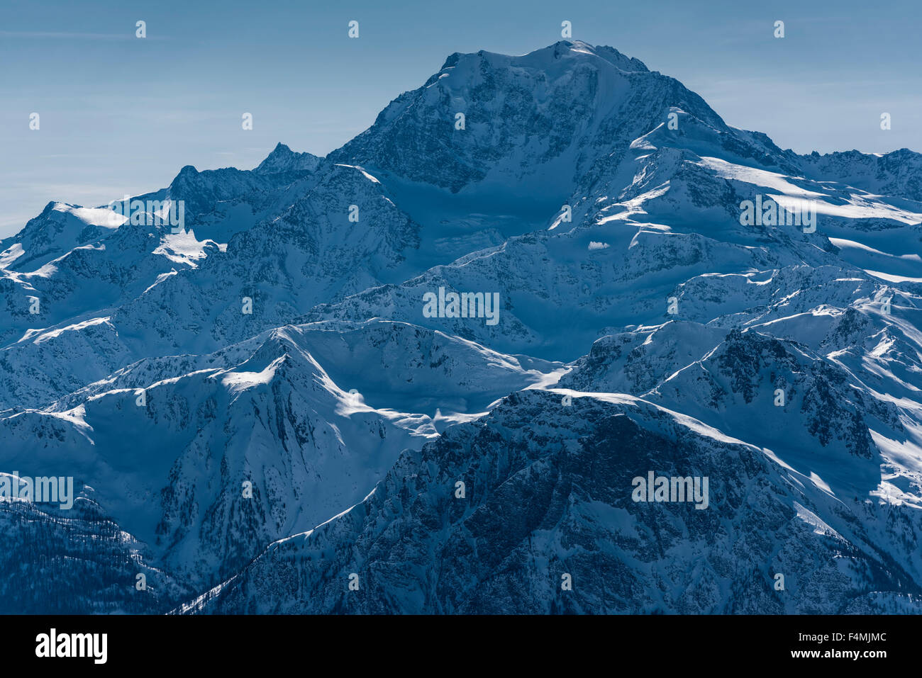 Snow covered mountain peak of mount Glishorn (2525m) in Switzerland (Valais canton), seen from Belalp. Stock Photo