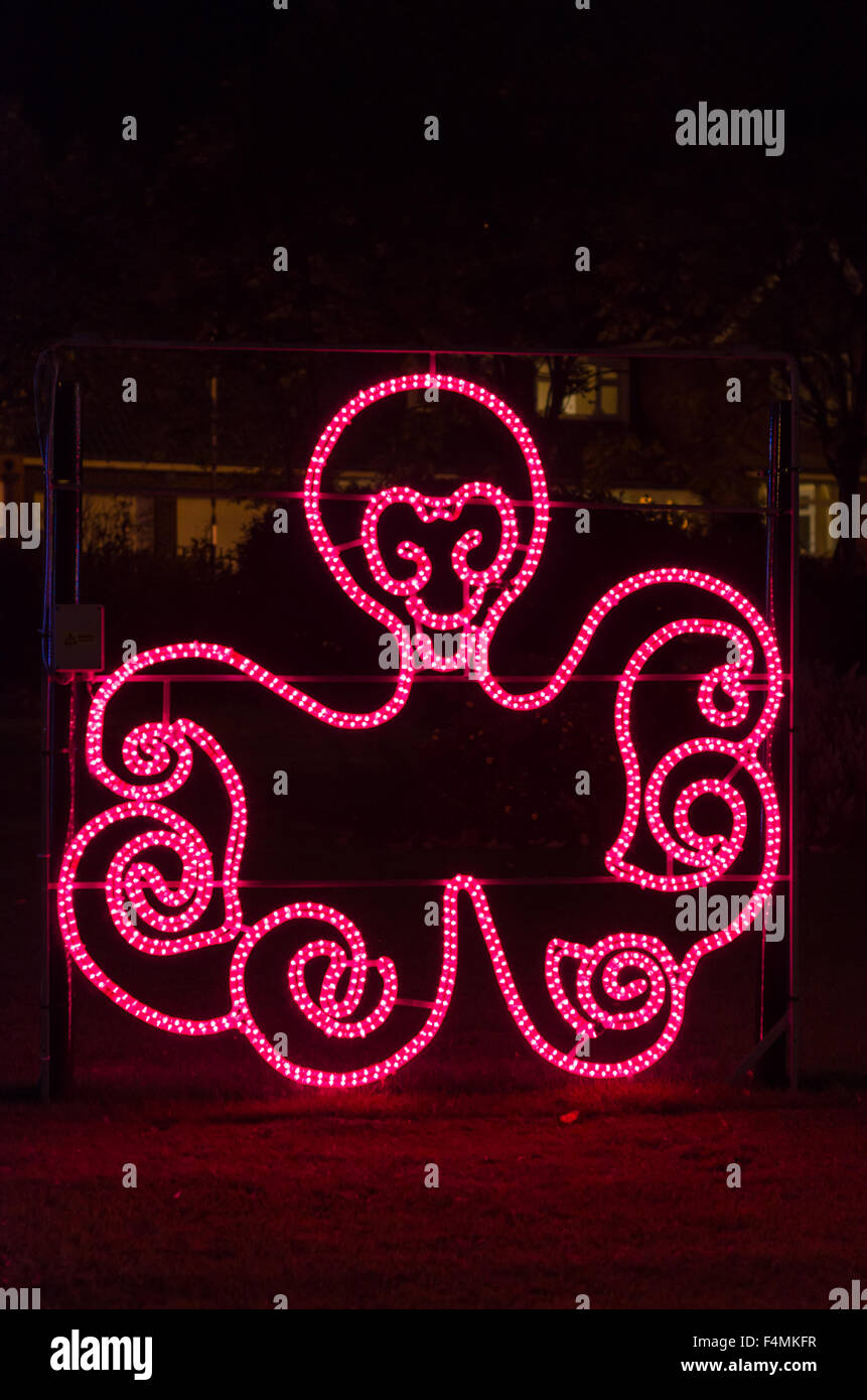 Octopus Light Display from Sunderland Illuminations 2015, situated in Roker Park Stock Photo
