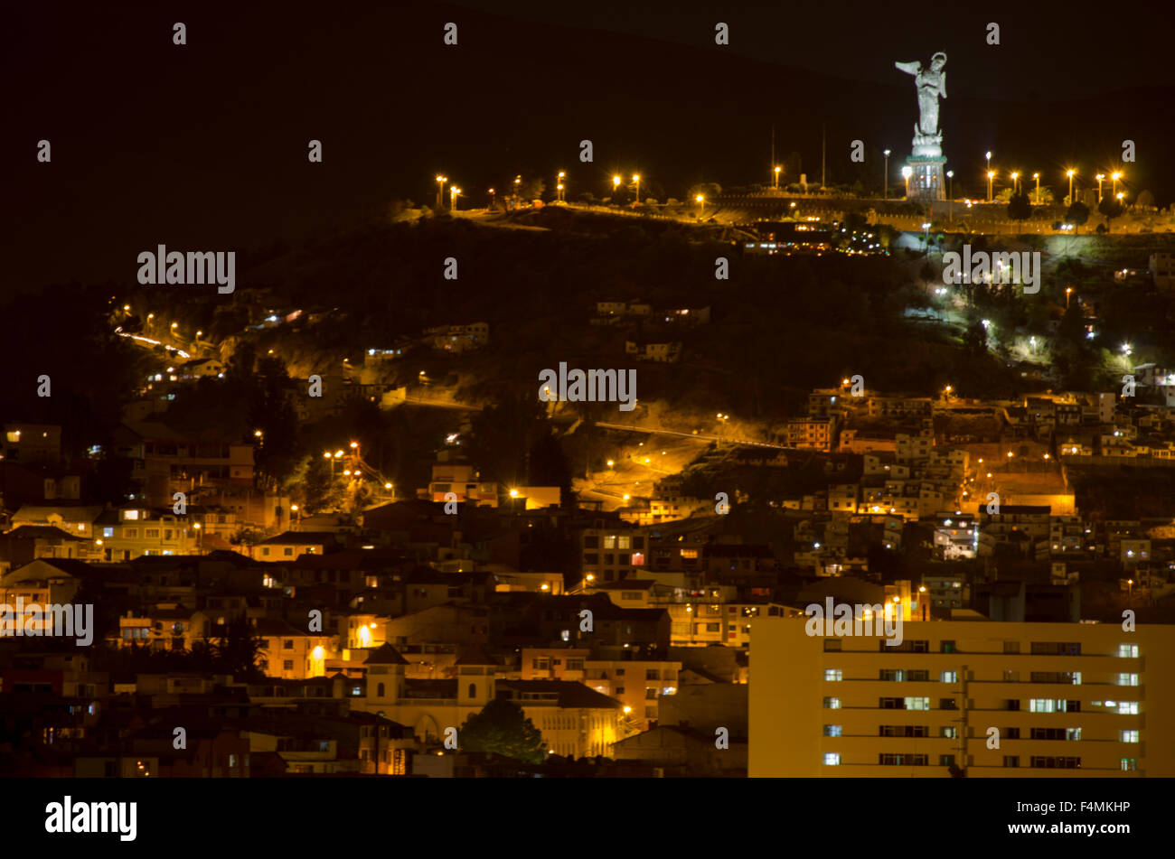 The Virgin of the Panecillo at Night Stock Photo