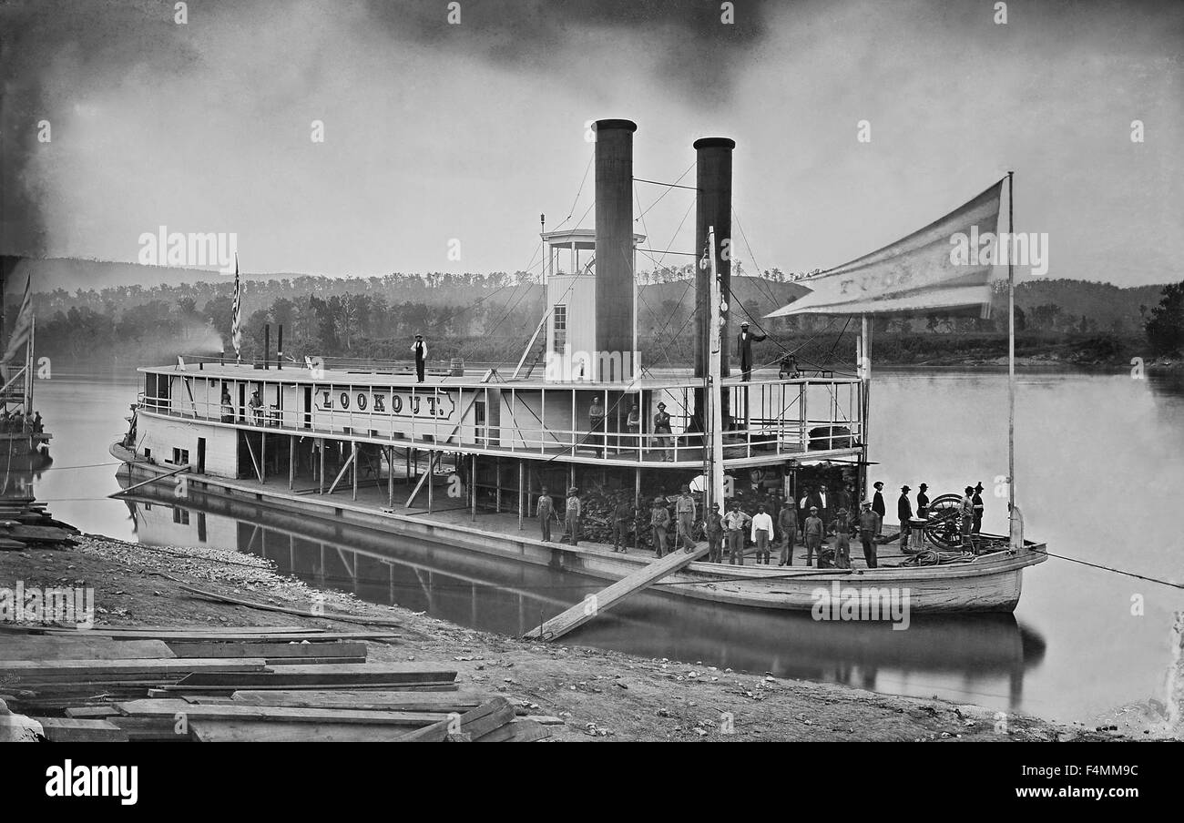 STEAMBOAT ON THE TENNESSEE RIVER about 1860. The steamboat "Lookout" photographed by Matthew