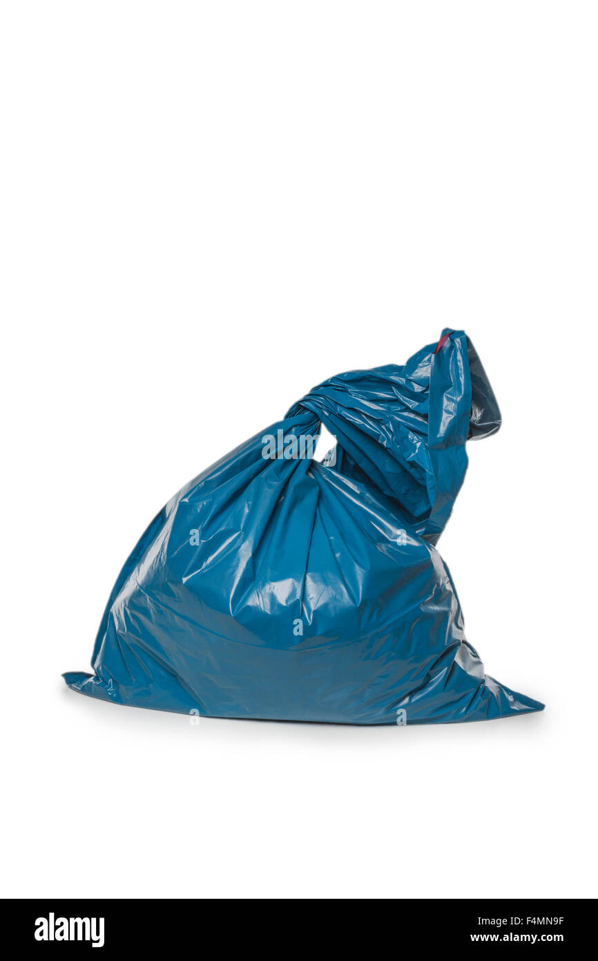 Blue Rubbish Bag isolated on white background Stock Photo
