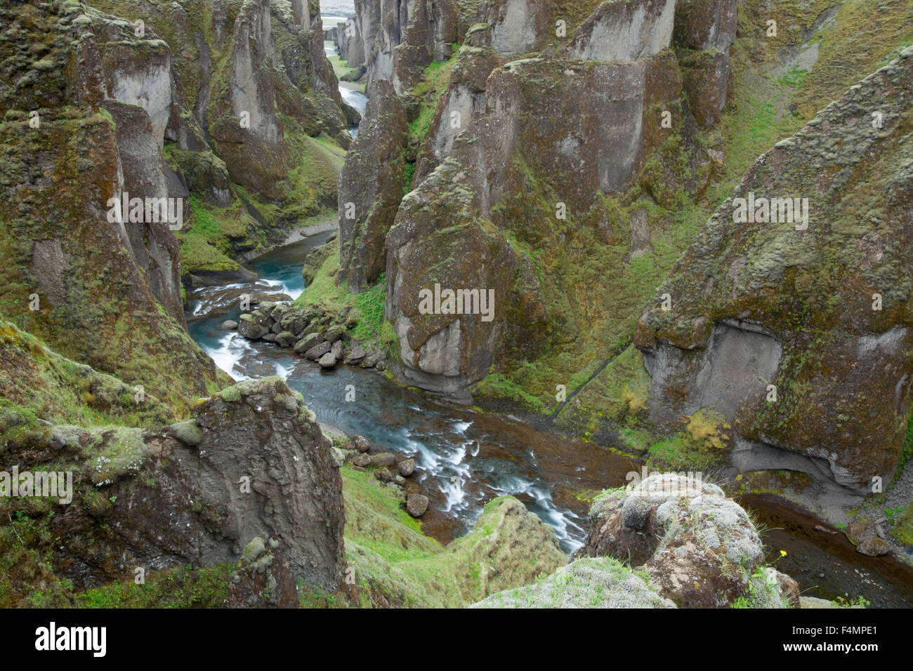 The Fjadra river deep within Fjadrargljufur Canyon, Sudhurland, Iceland. Stock Photo