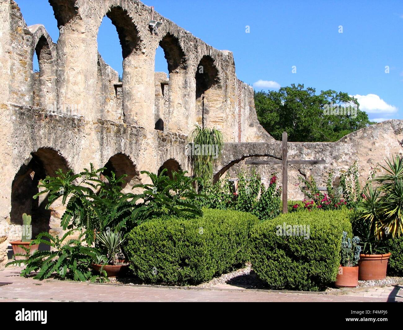 Mission San José convento friars residence in the Mission San José y San Miguel de Aguayo National Park known as the Queen of the Spanish Missions and is the largest of the missions in San Antonio, Texas. Stock Photo