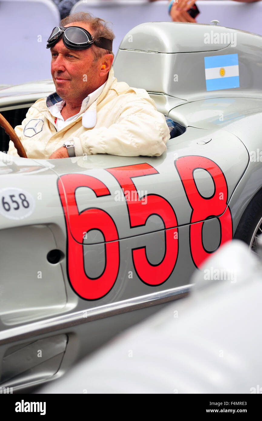 Jochen Mass sits in a 1955 Mercedes-Benz 300 SLR at the Goodwood Festival of Speed in the UK. Stock Photo