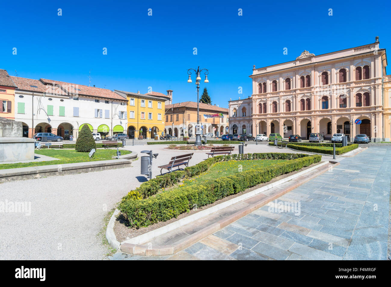 main square in Novellara, Italy. Stock Photo