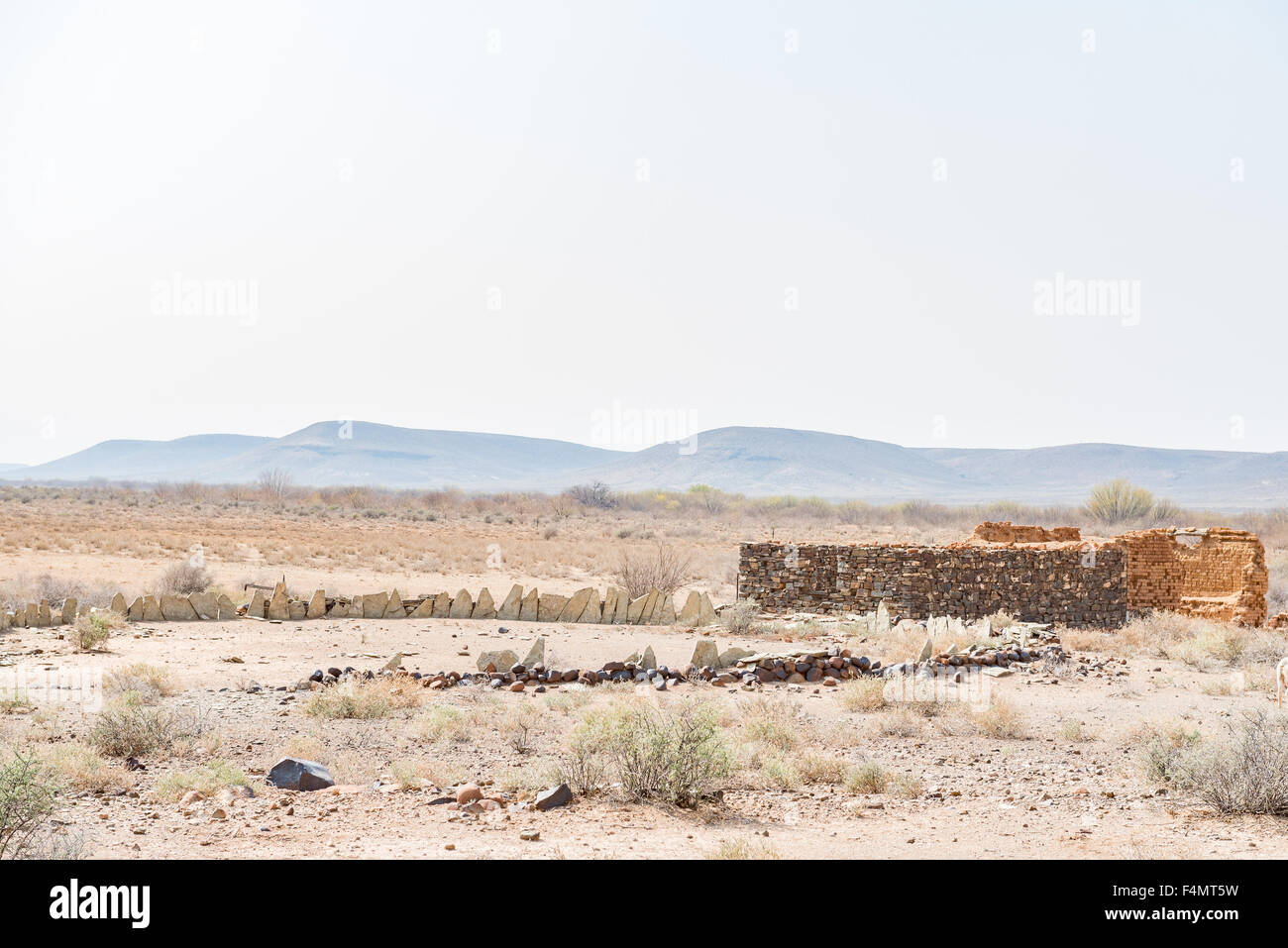 Ruins in a typical harsh Karoo landscape between Brandvlei and ...