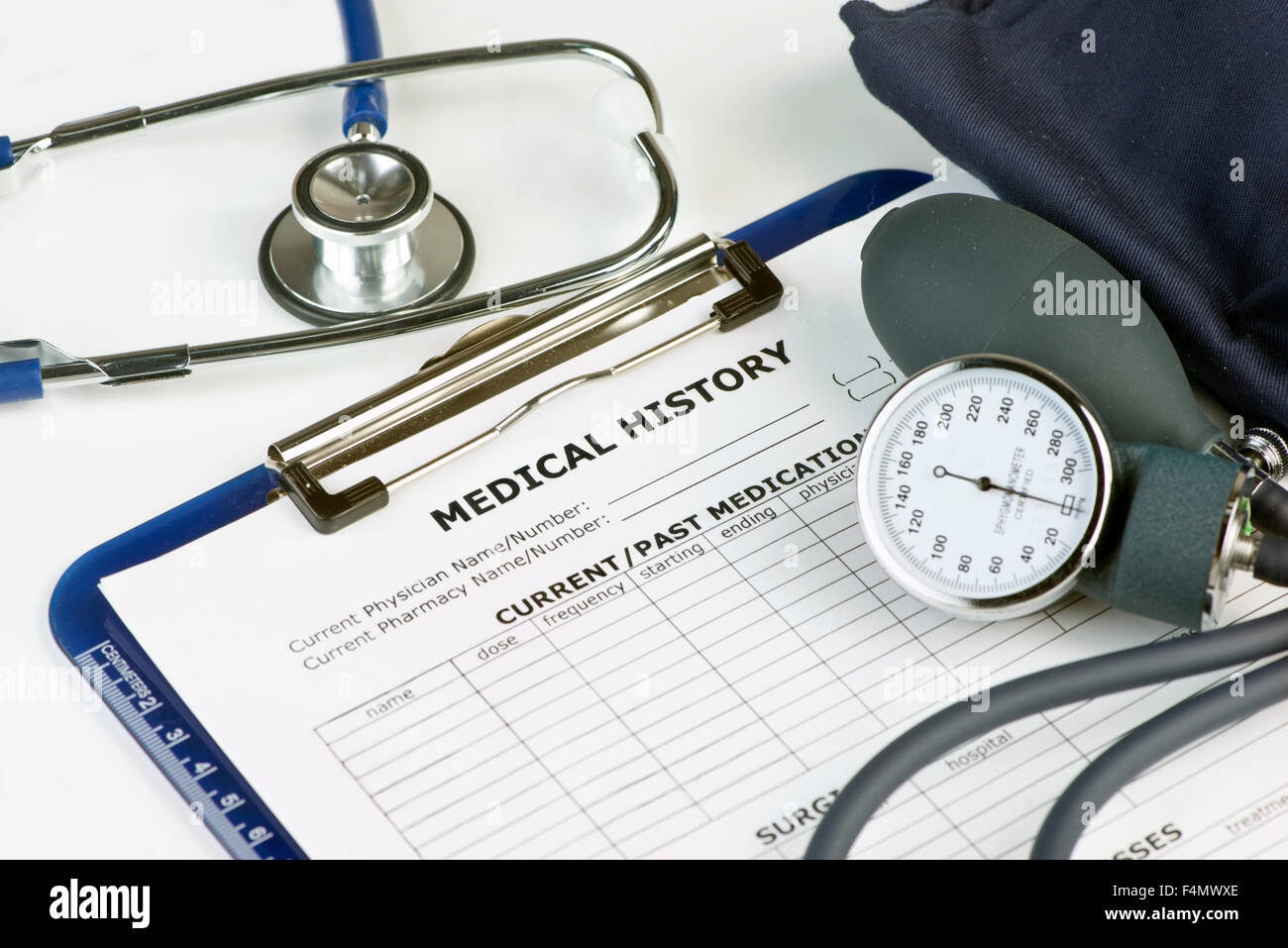 Patient chart with stethoscope and blood pressure cuff Stock Photo Alamy