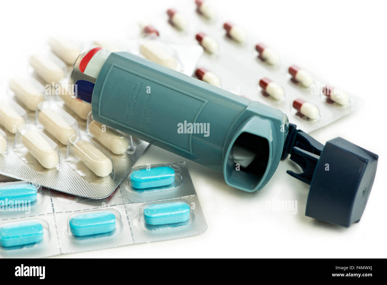 Albuterol sulfate asthma inhaler with packs of asthma medications