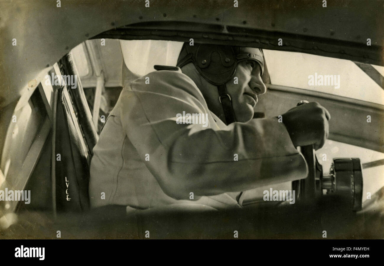 Benito Mussolini piloting a plane, dictator, Italy Stock Photo