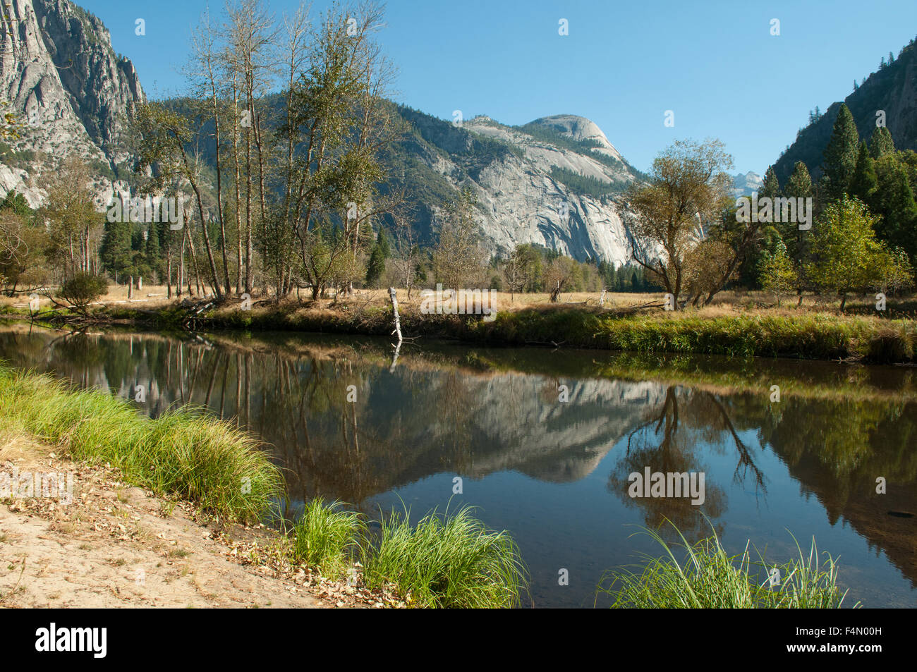 Merced River from Swing Bridge, Yosemite NP, California, USA Stock Photo