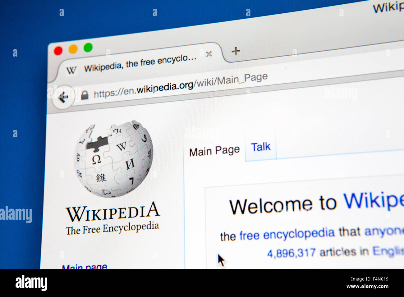LONDON, UK - JUNE 20TH 2015: Looking on the Wikipedia (Free online Encyclopedia) website, on 20th June 2015. Stock Photo