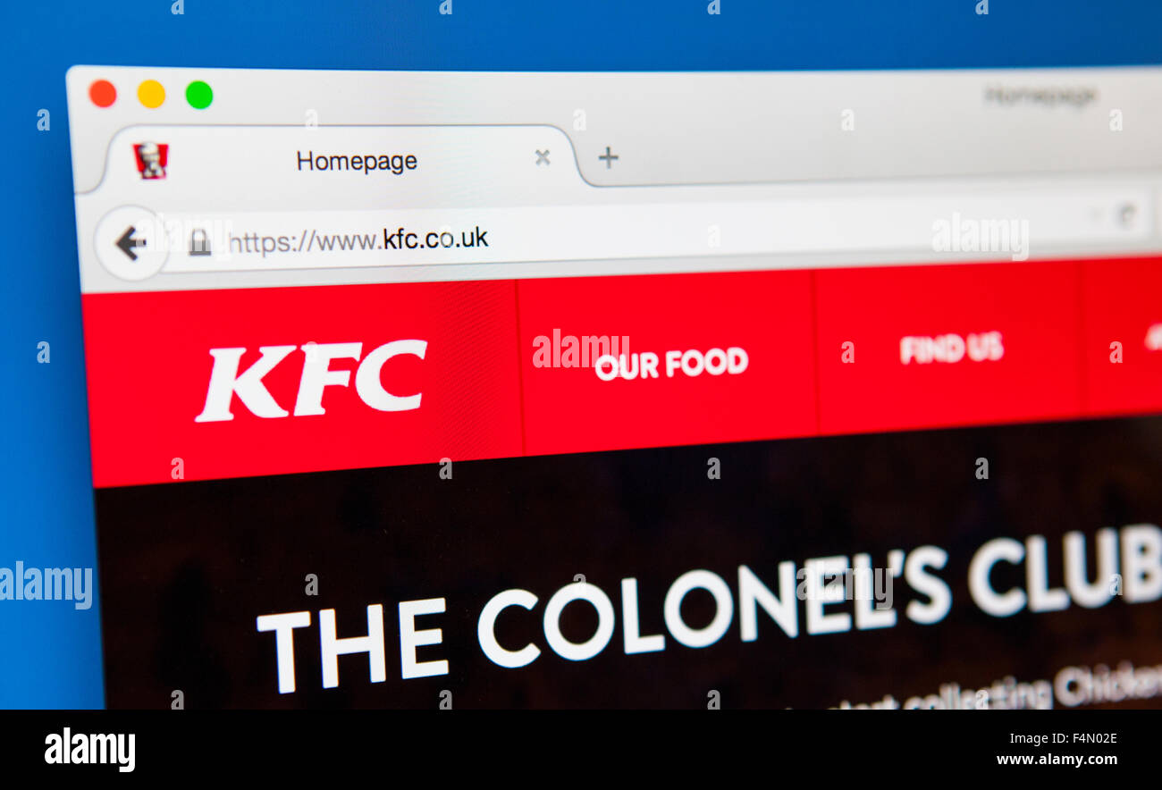 LONDON, UK - JUNE 19TH 2015: The homepage of Kentucky Fried Chicken’s (KFC) official website, on 19th June 2015. Stock Photo