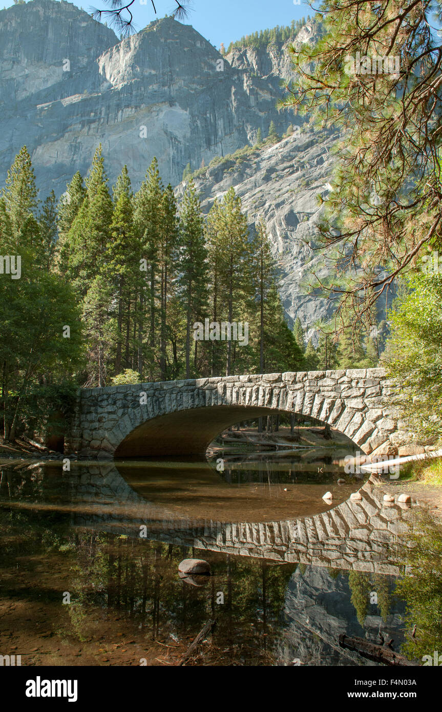 Stoneman's Bridge and Merced River, Yosemite NP, California, USA Stock Photo