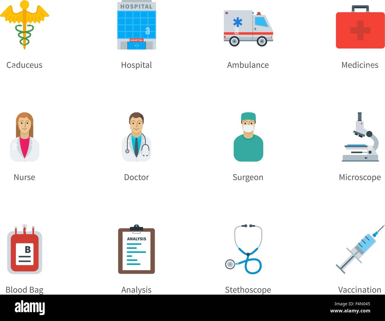 Hospital and Medicine color icons on white background Stock Vector ...