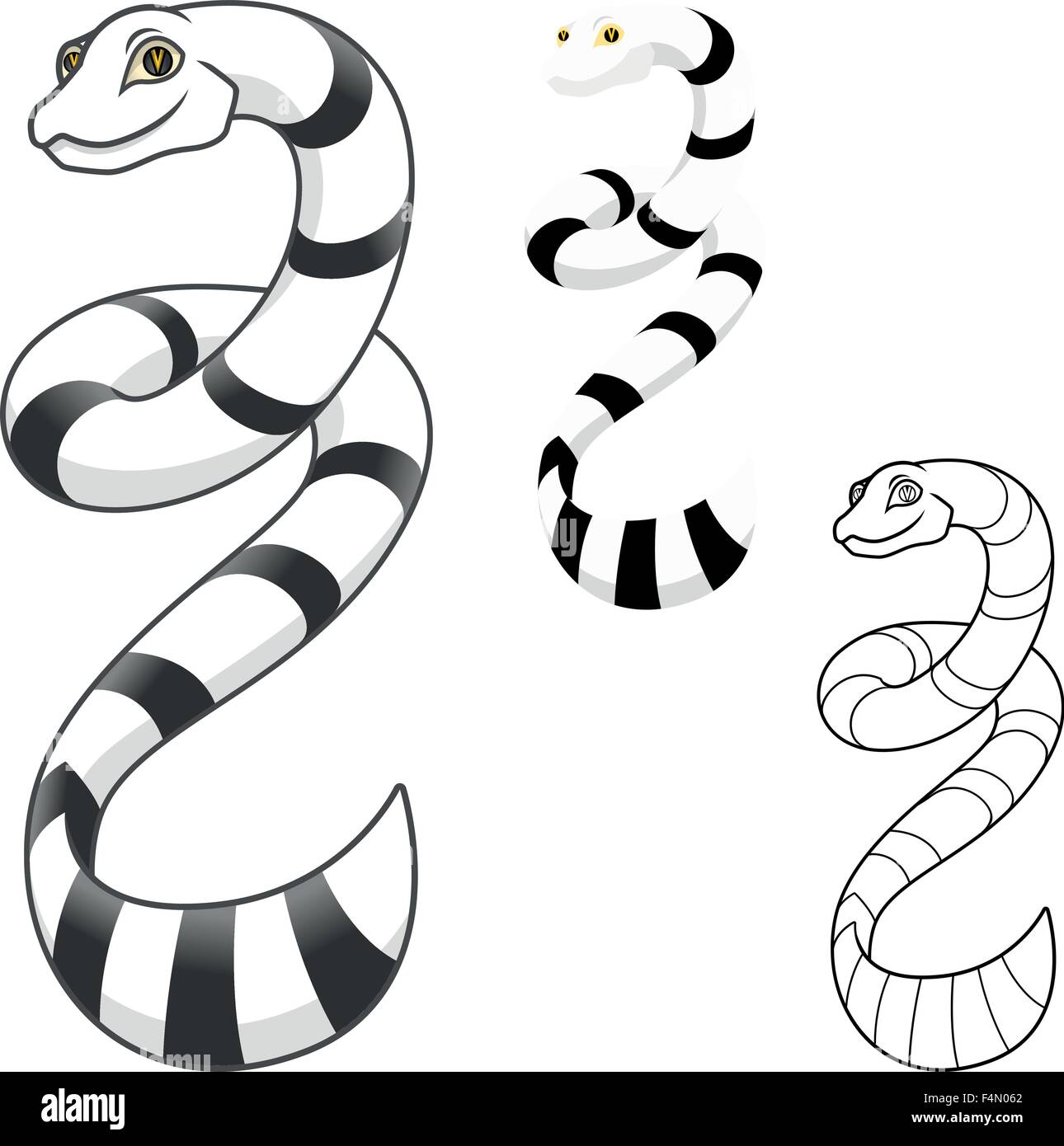 High Quality Sea Snake Cartoon Character Include Flat Design and Line Art Version Stock Vector