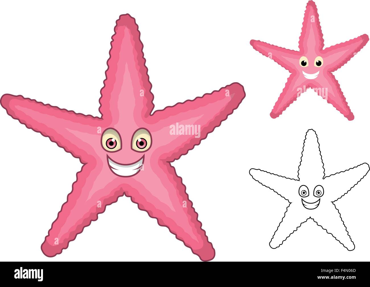 High Quality Starfish Cartoon Character Include Flat Design and Line Art Version Stock Vector