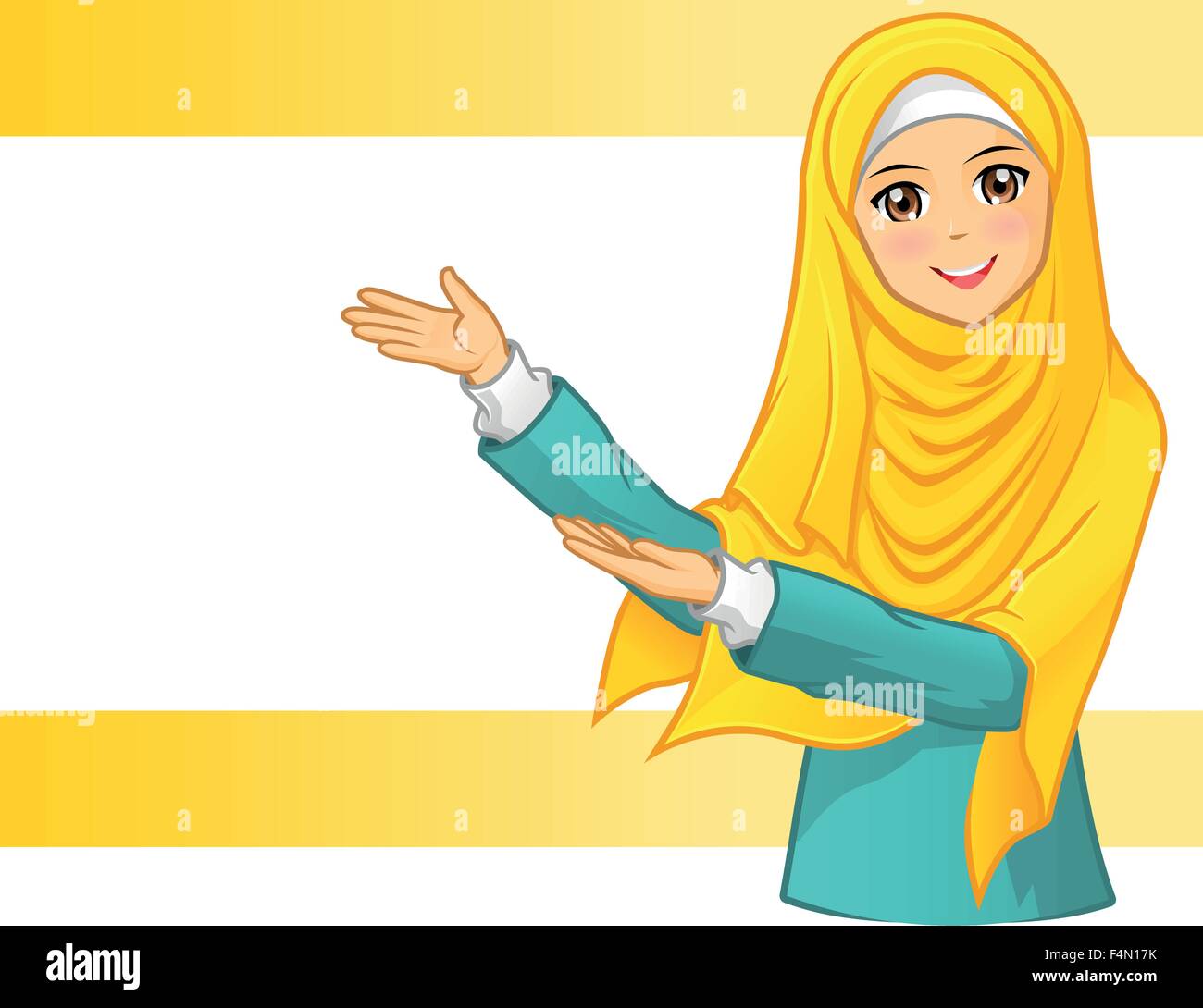 High Quality Muslim Woman Wearing Yellow Veil with Invite Arms Stock ...