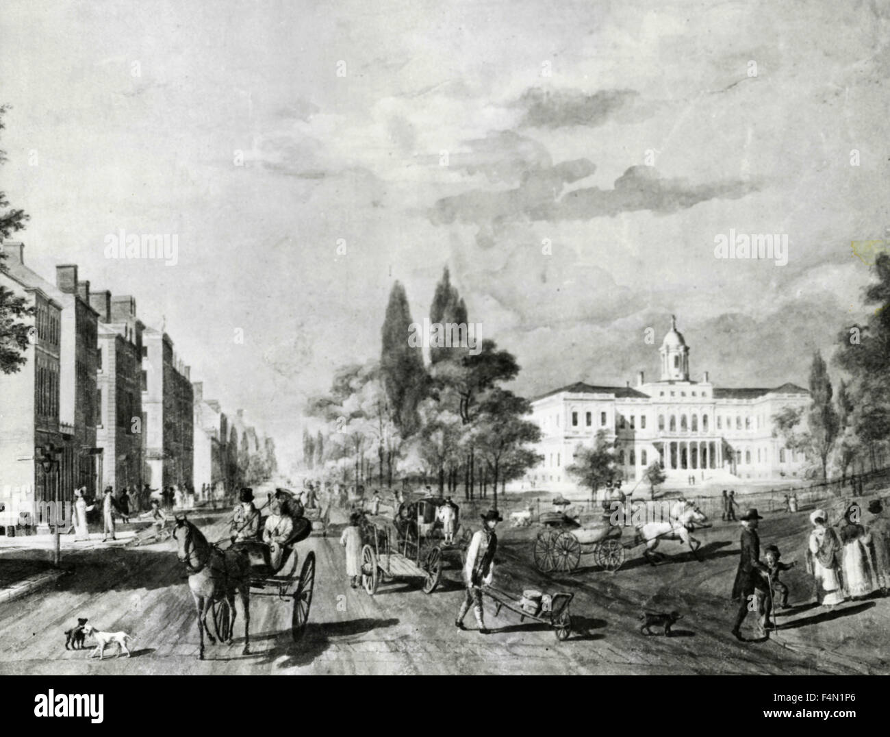 Painting of Broadway, New York in 1818, USA