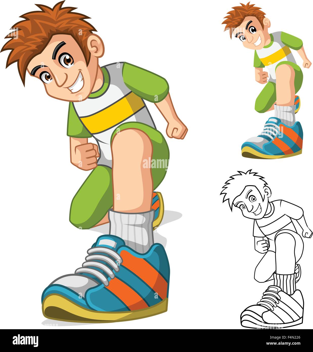 Perspective View of Kid Shoes Cartoon Character Include Flat Design and Outlined Version Vector Illustration Stock Vector