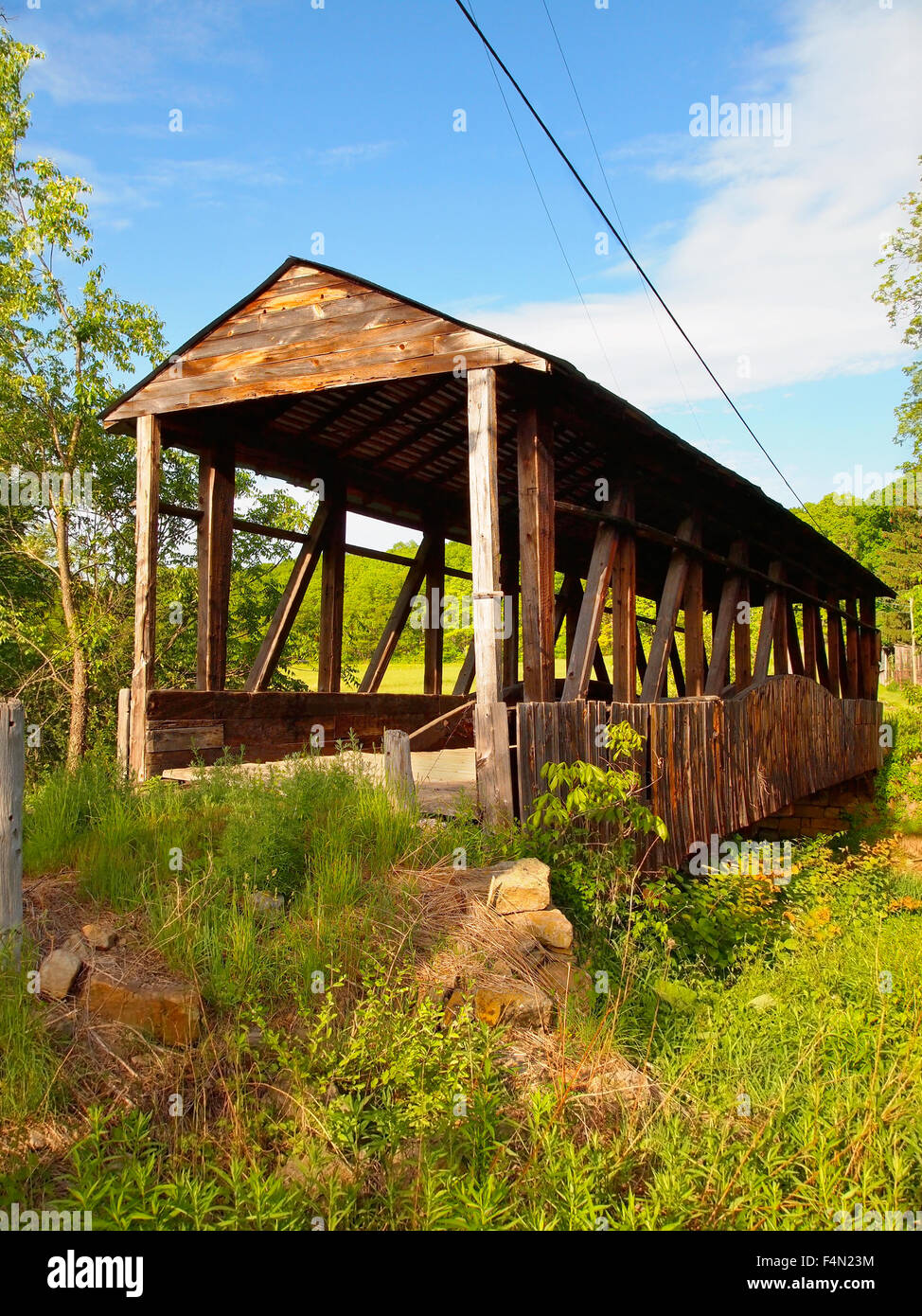 Cuppett's Covered Bridge, in Napier Township, Pennsylvania, in Bedford County, on a bright, sunny, spring day. Stock Photo