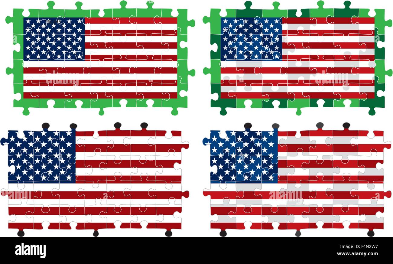 American Flags of puzzle pieces in vector format. Stock Vector
