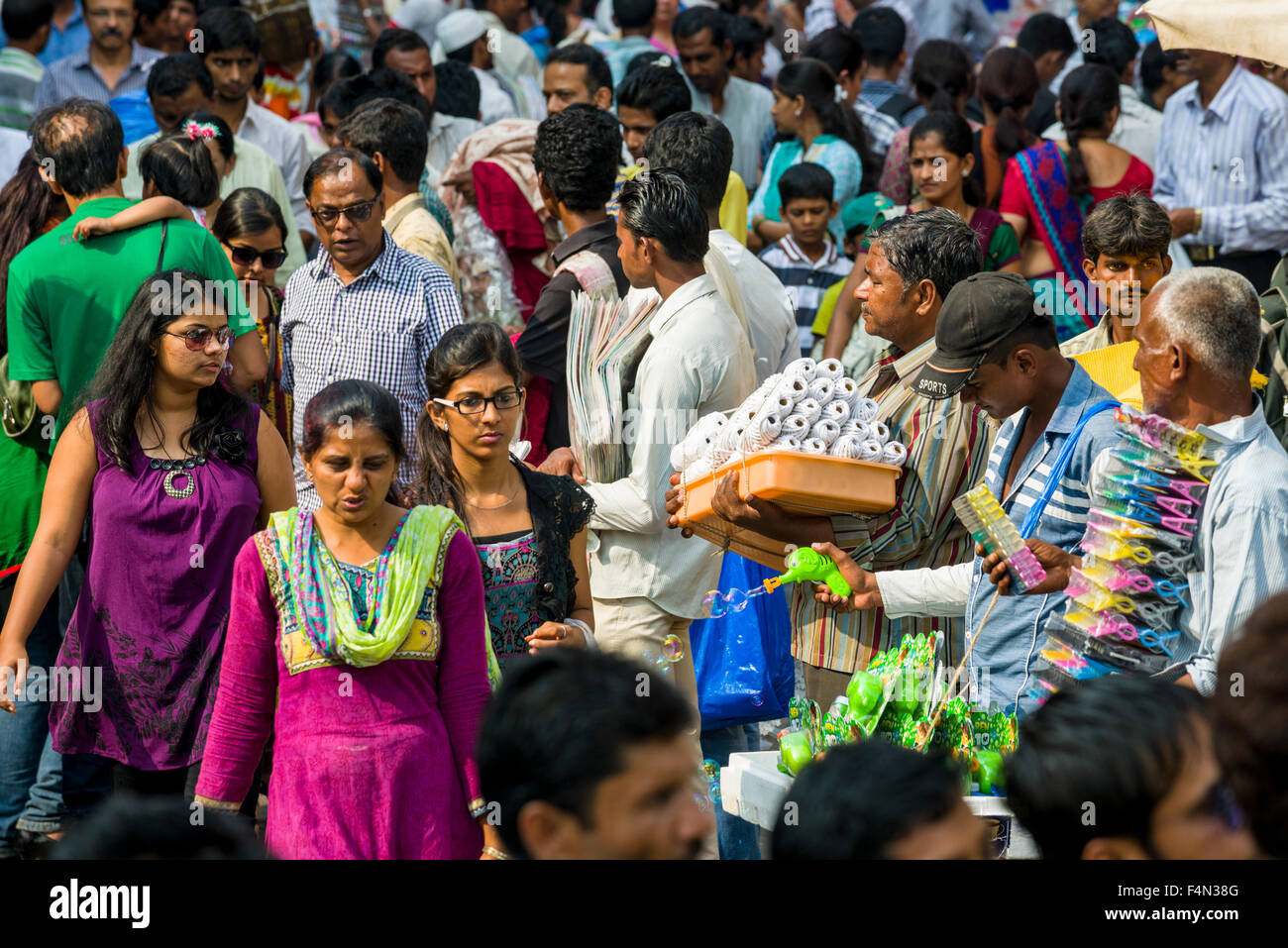 Many people in a crowded street at Mangaldas Market Stock Photo