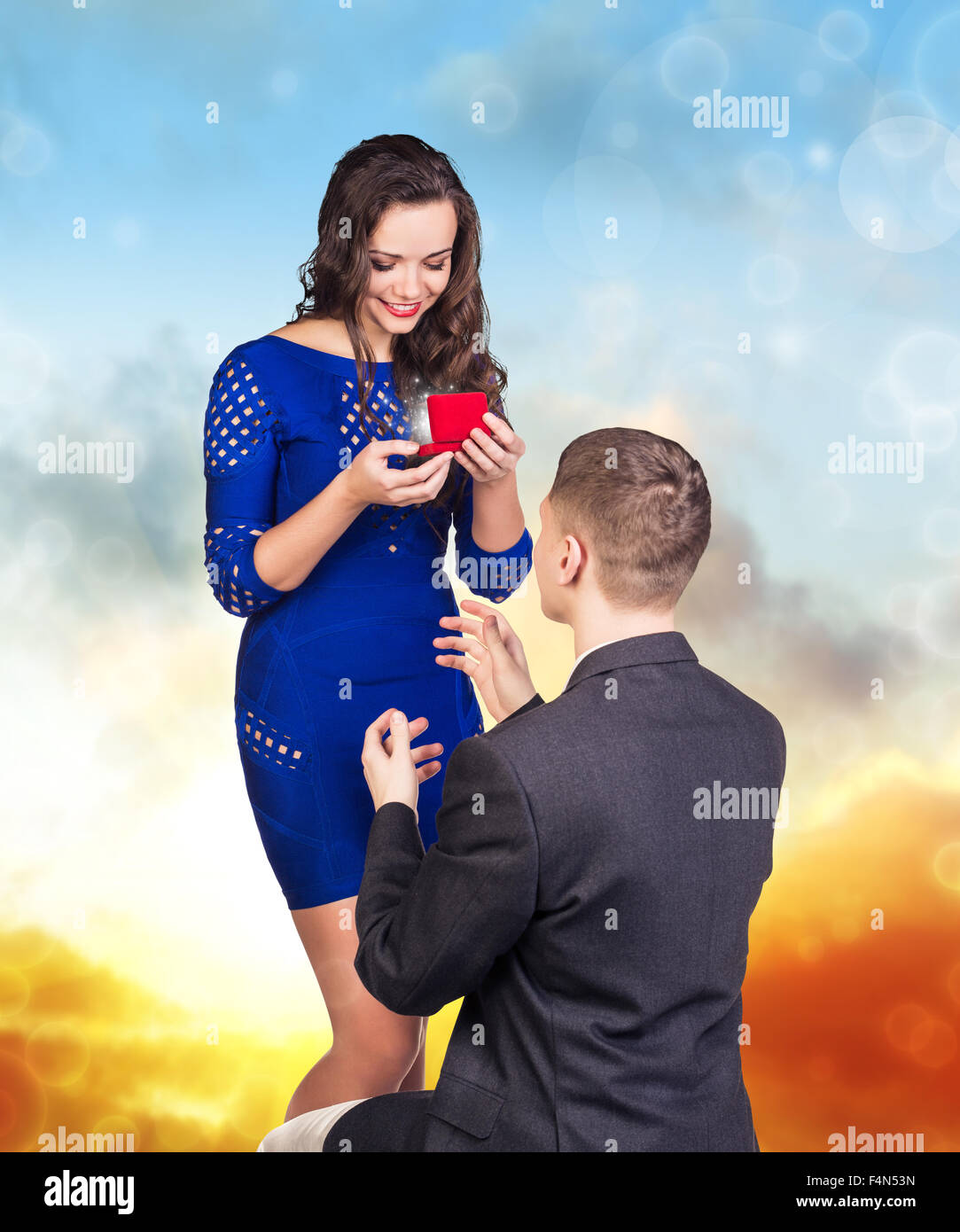 Young man makes a proposal his girlfriend Stock Photo