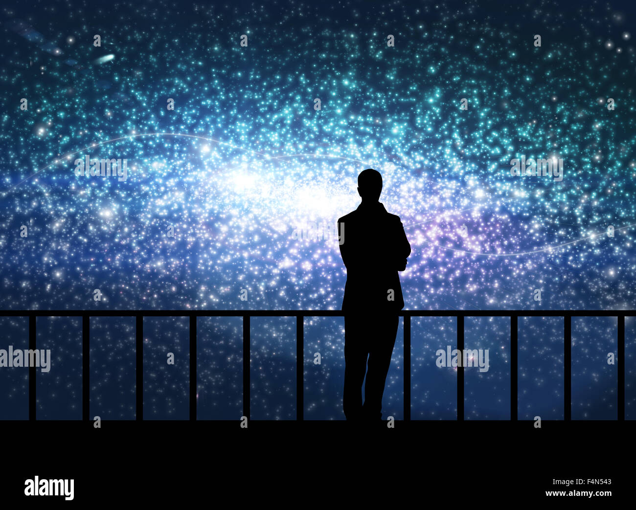 Silhouette of young man in the cosmos Stock Photo - Alamy