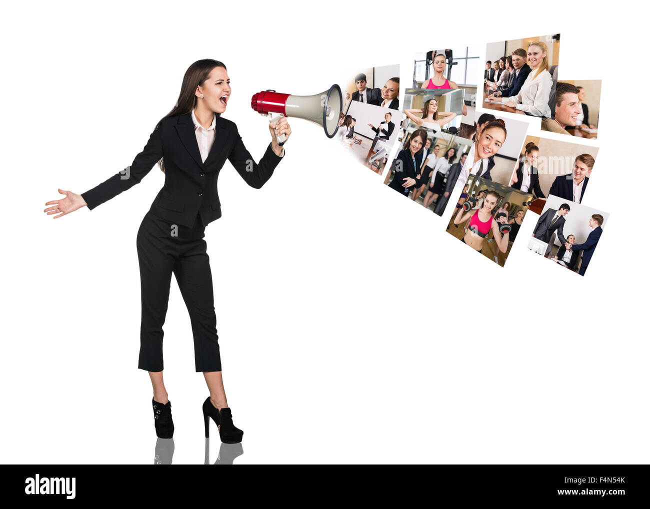 Young woman speak to megaphone Stock Photo