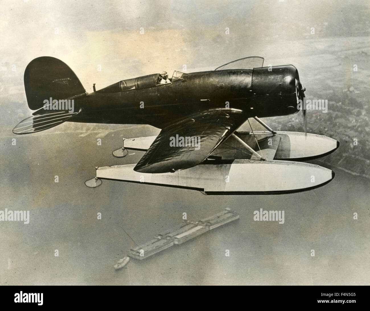 Charles Lindbergh flies a seaplane Stock Photo