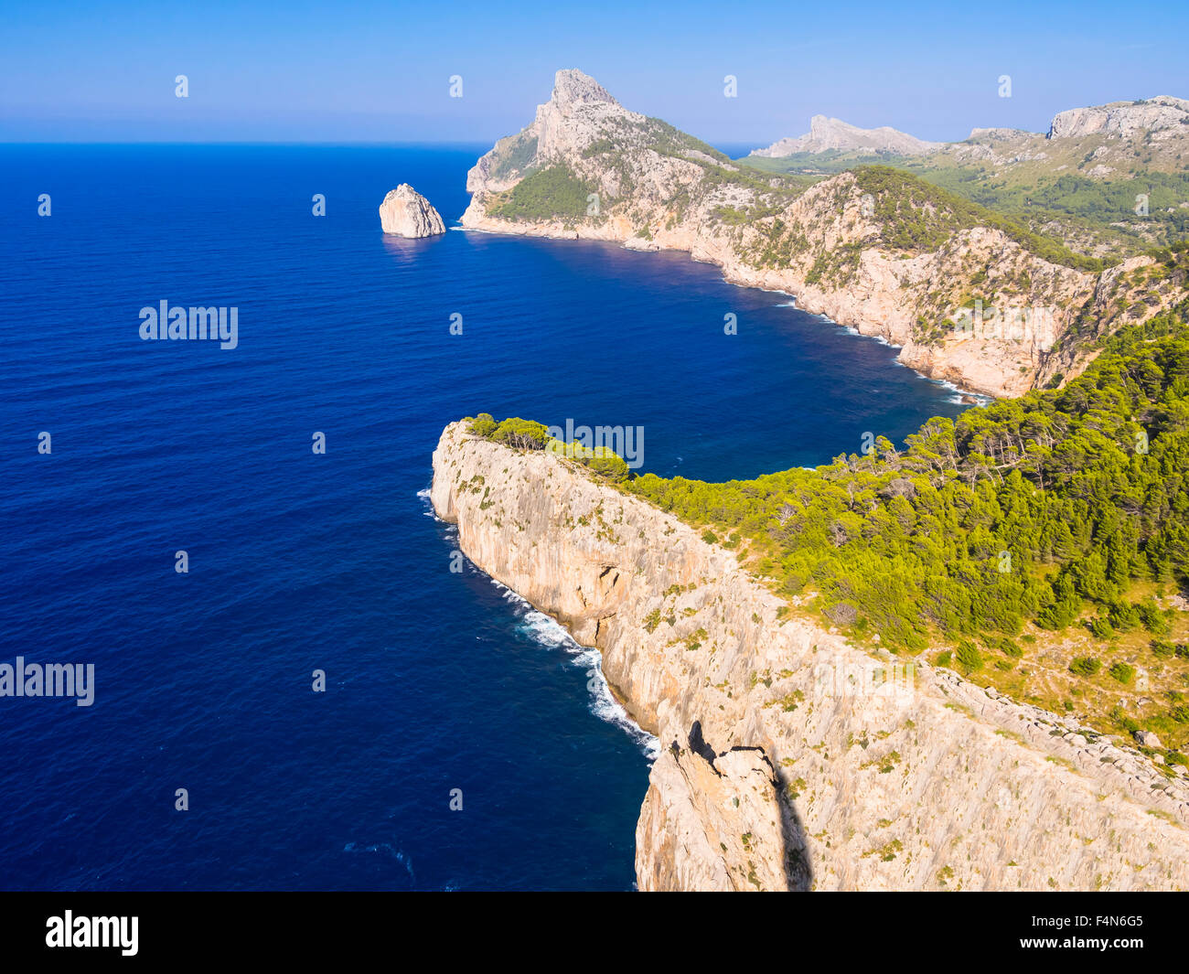 Spain, Mallorca, near Cap Formentor, rocky coast in the evening Stock Photo