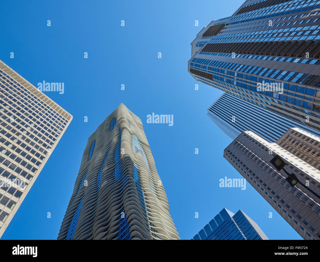 USA, Illinois, Chicago, High-rise buildings, Aqua Tower, from below ...