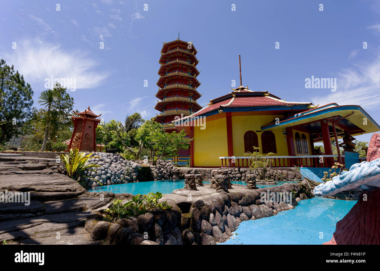 Beautifull Pagoda Ekayana, famous tourist place tourist near Tomohon, trip from Manado, North Sulawesi Utara Stock Photo