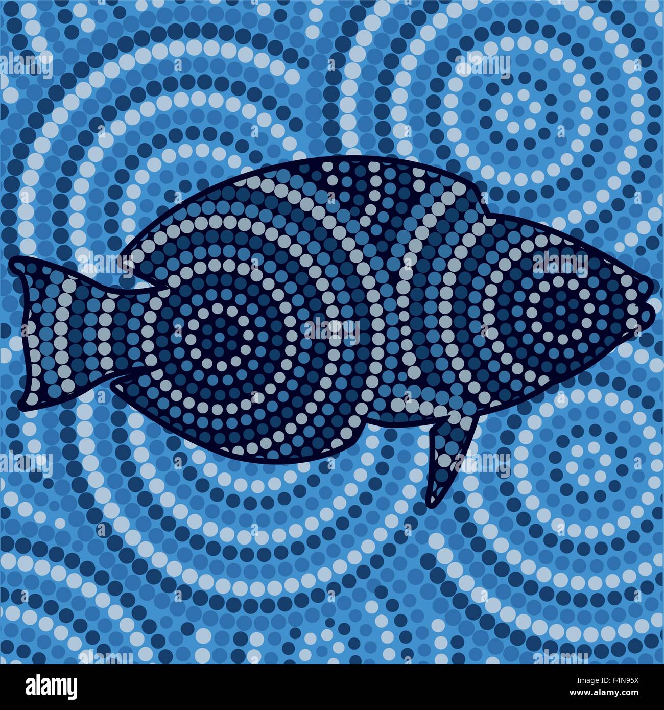 Abstract Aboriginal fish dot painting in vector format. Stock Vector