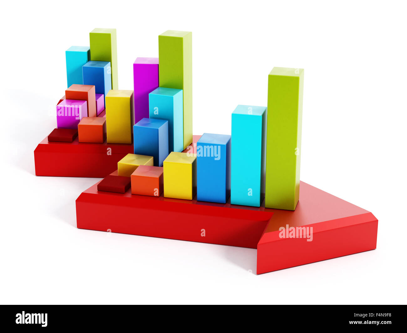 Red arrow with colored bar graph isolated on white background Stock ...