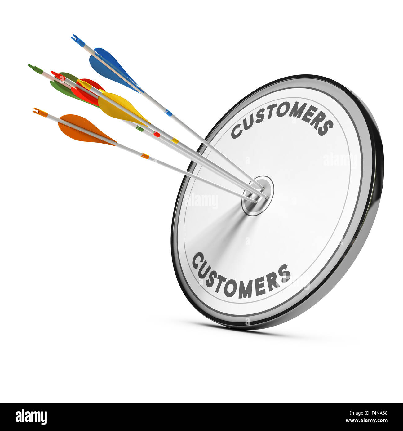 Colorful arrows hitting the center of a target. Concept for illustration of business consulting and new customer acquisition str Stock Photo