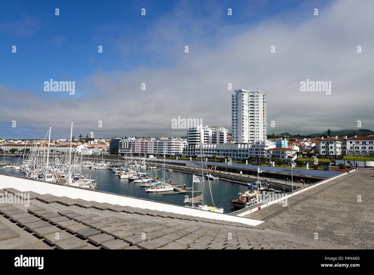 Portugal, Azores, Sao Miguel, Harbour promenade and shopping centre