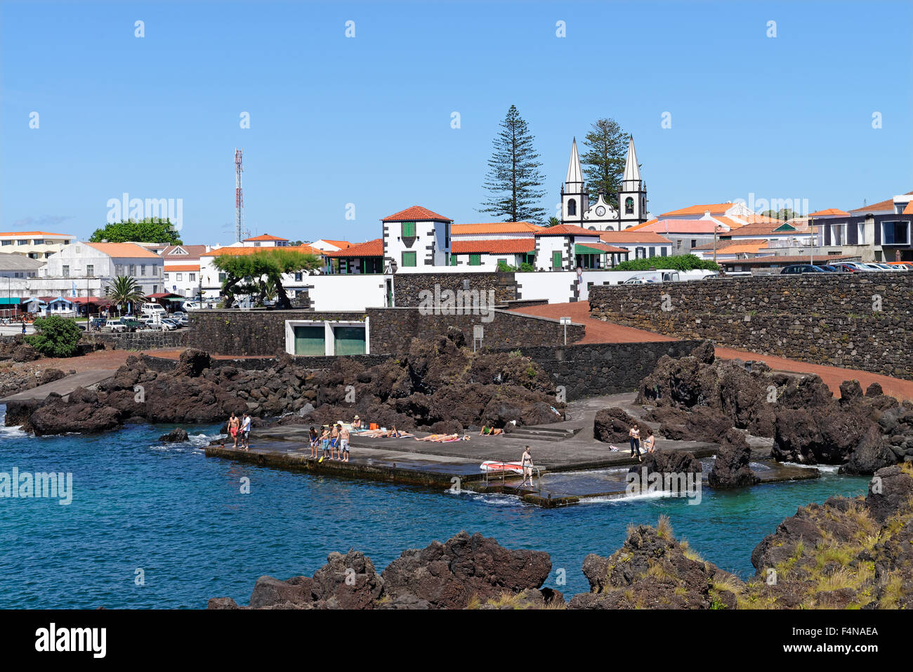 Portugal, Azoren, Pico, Madalena, swimming area next to harbour Stock Photo