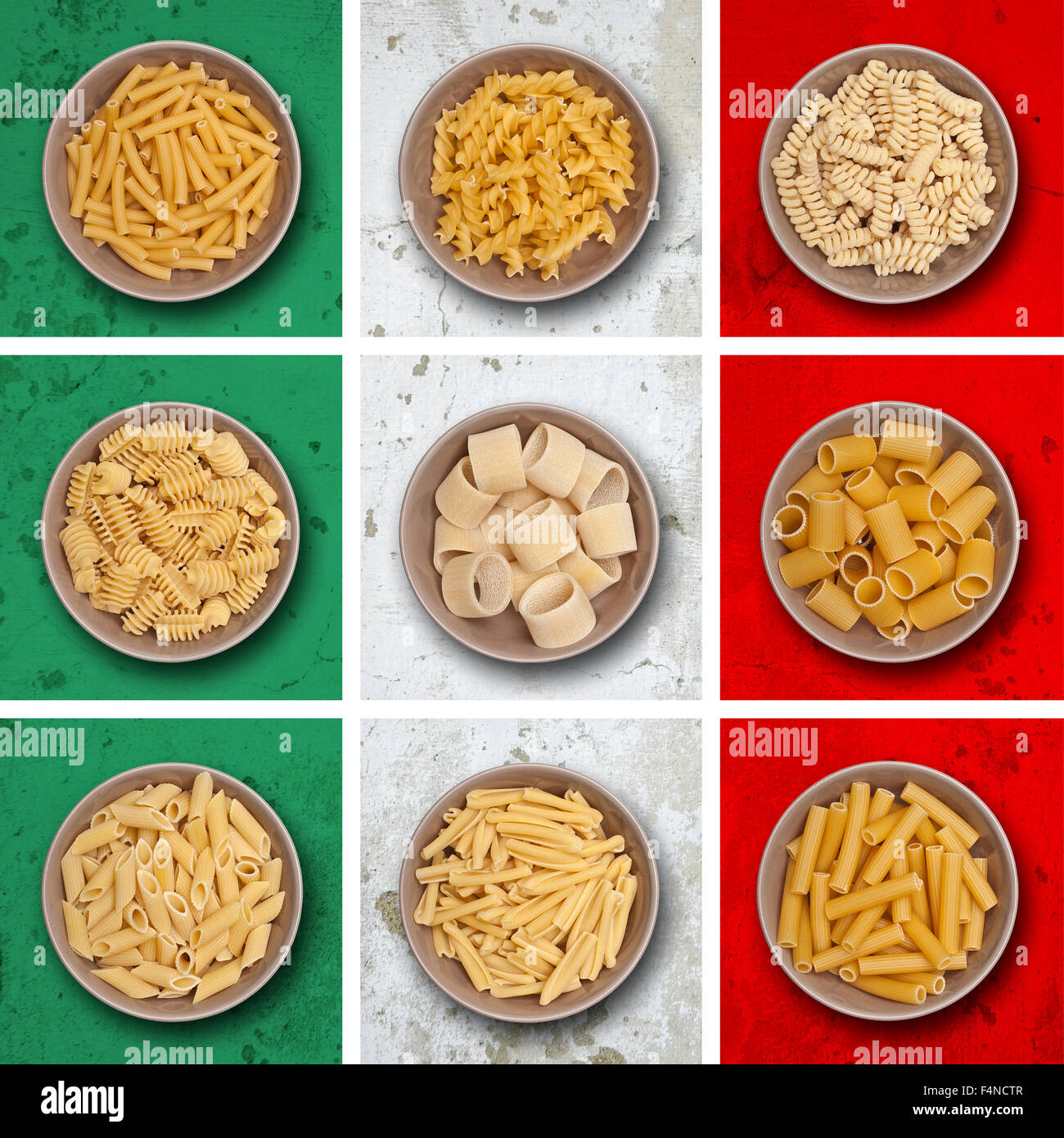 food background different kind of italian pasta Stock Photo