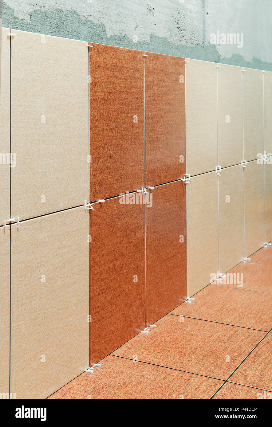 Close up of ceramics wall tile instalation Stock Photo