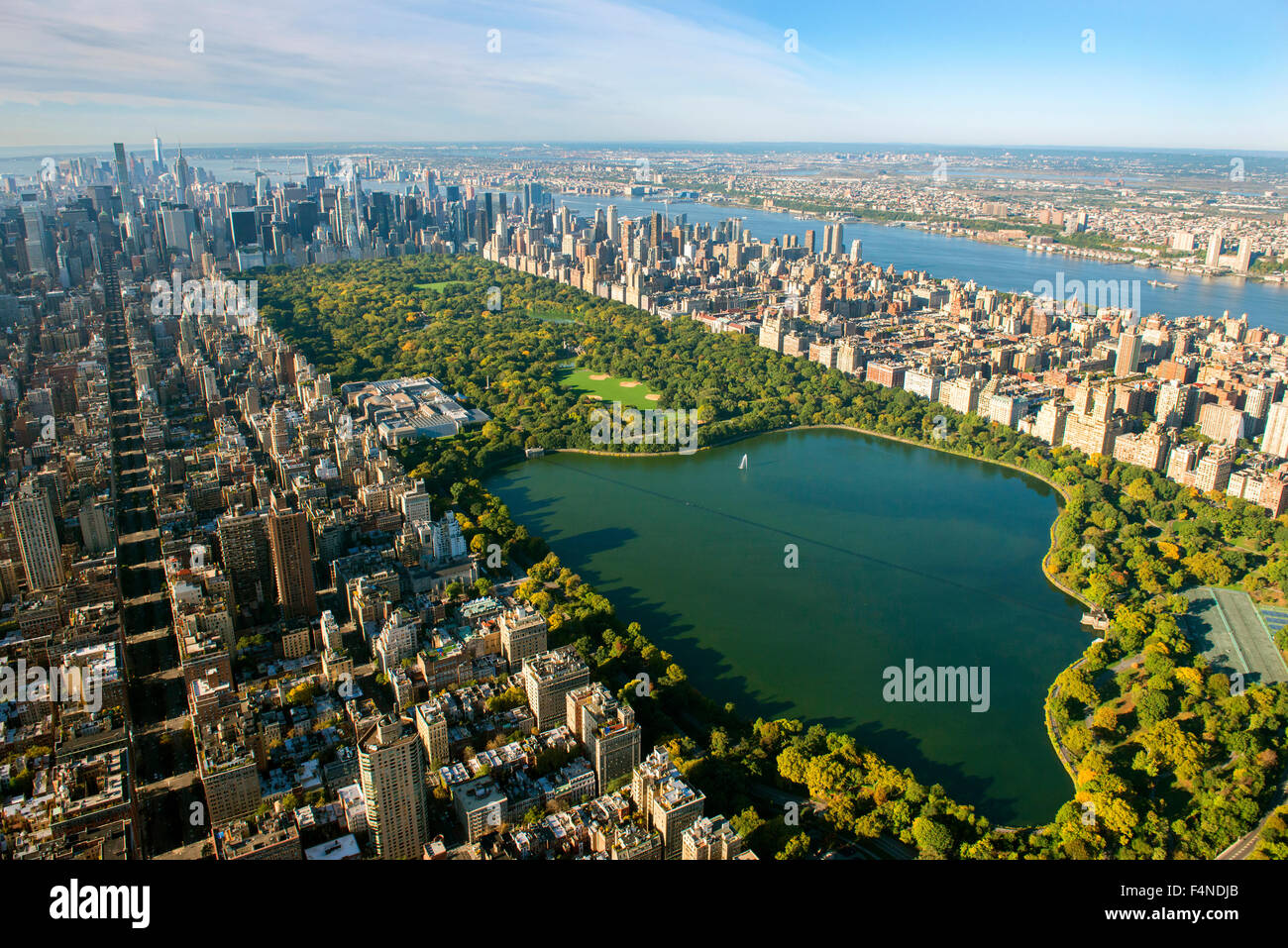 Aerial shot of Manhattan and Central Park from East Harlem, New York USA Stock Photo