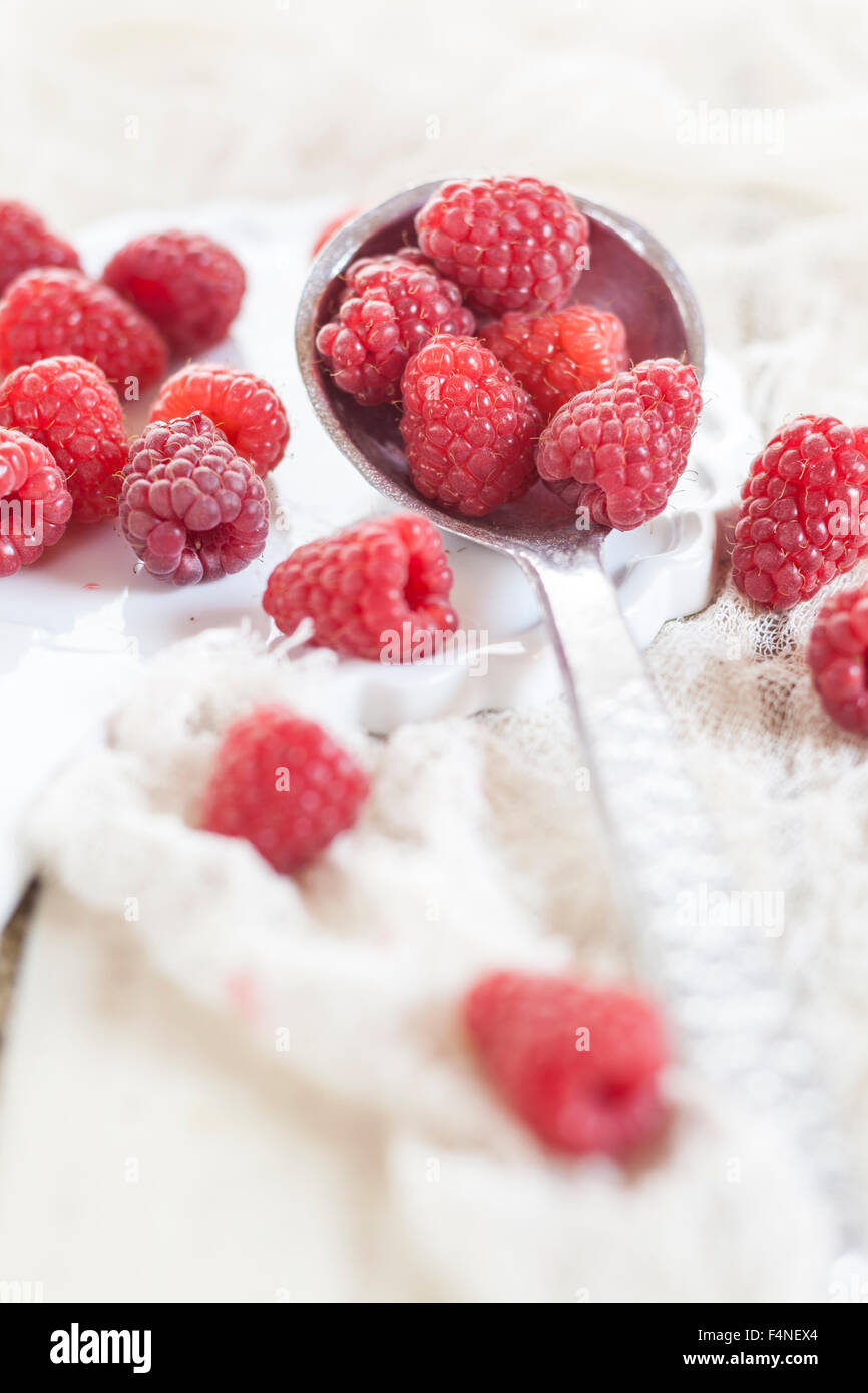 Spoon of raspberries Stock Photo - Alamy