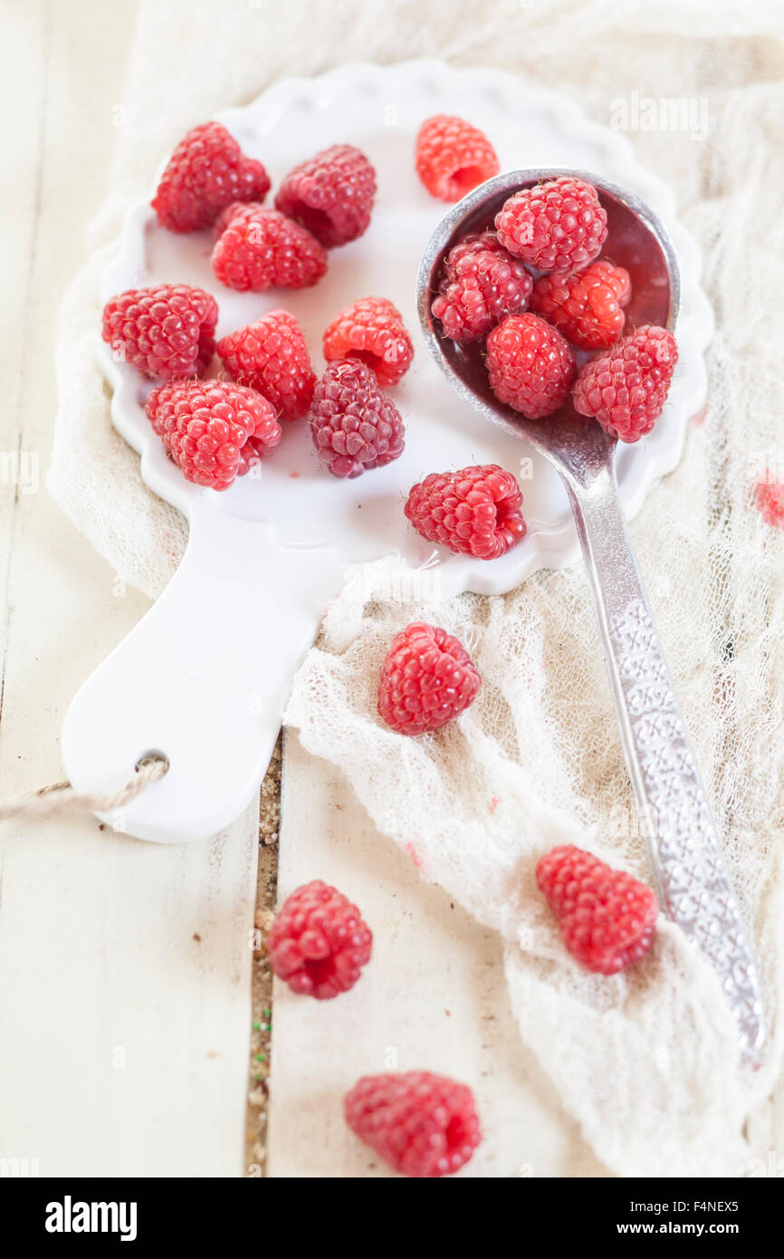 Spoon of raspberries Stock Photo - Alamy