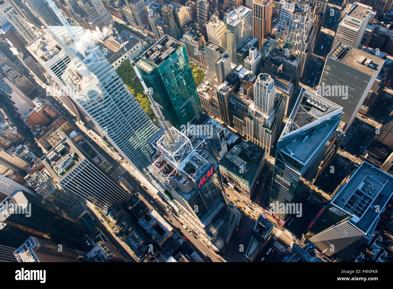 Aerial view down to 42nd Street, Times Square and Midtown Manhattan, New York City USA Stock Photo