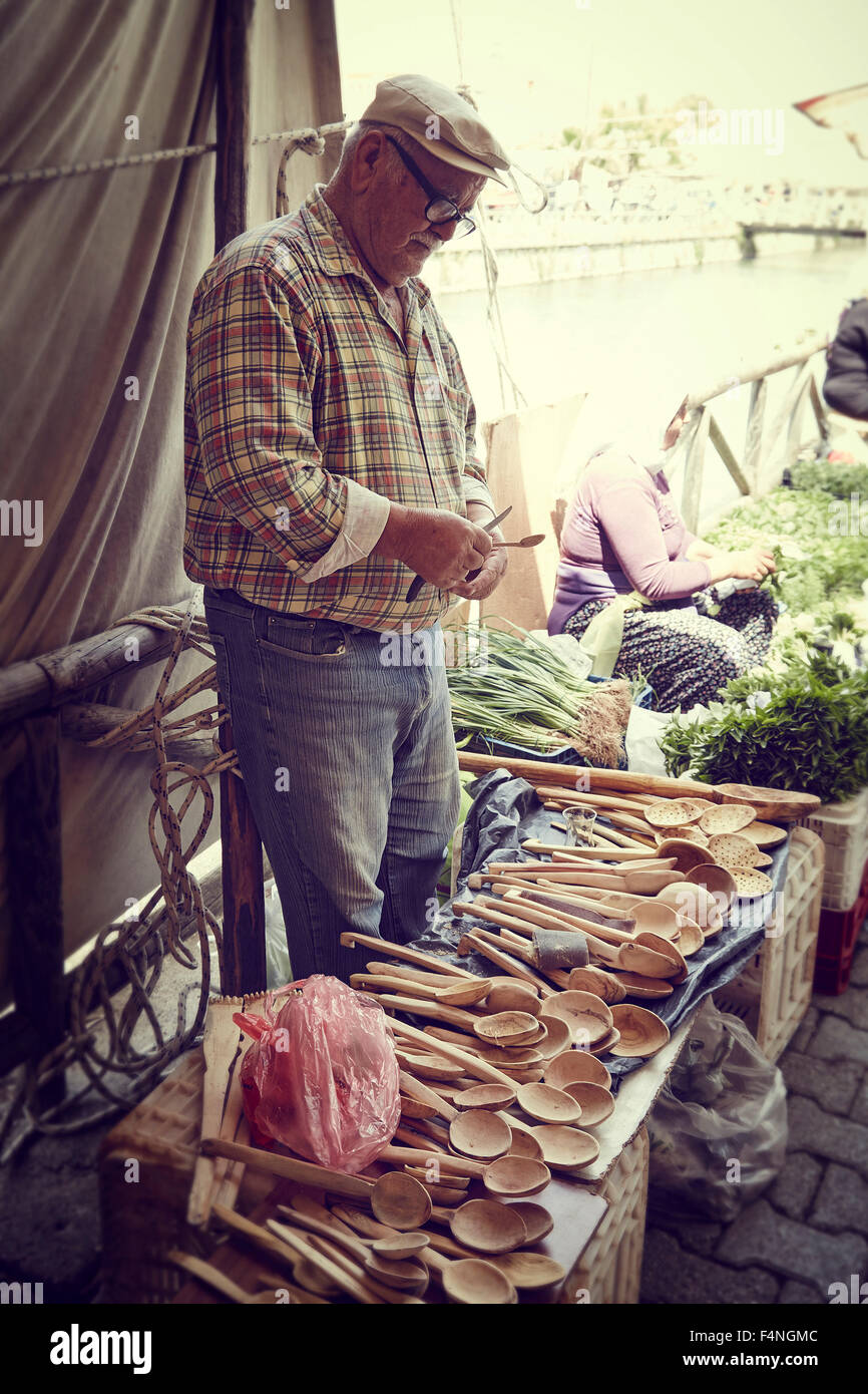 A Turkish market trader, whittling spoons, and other kitchen utensils