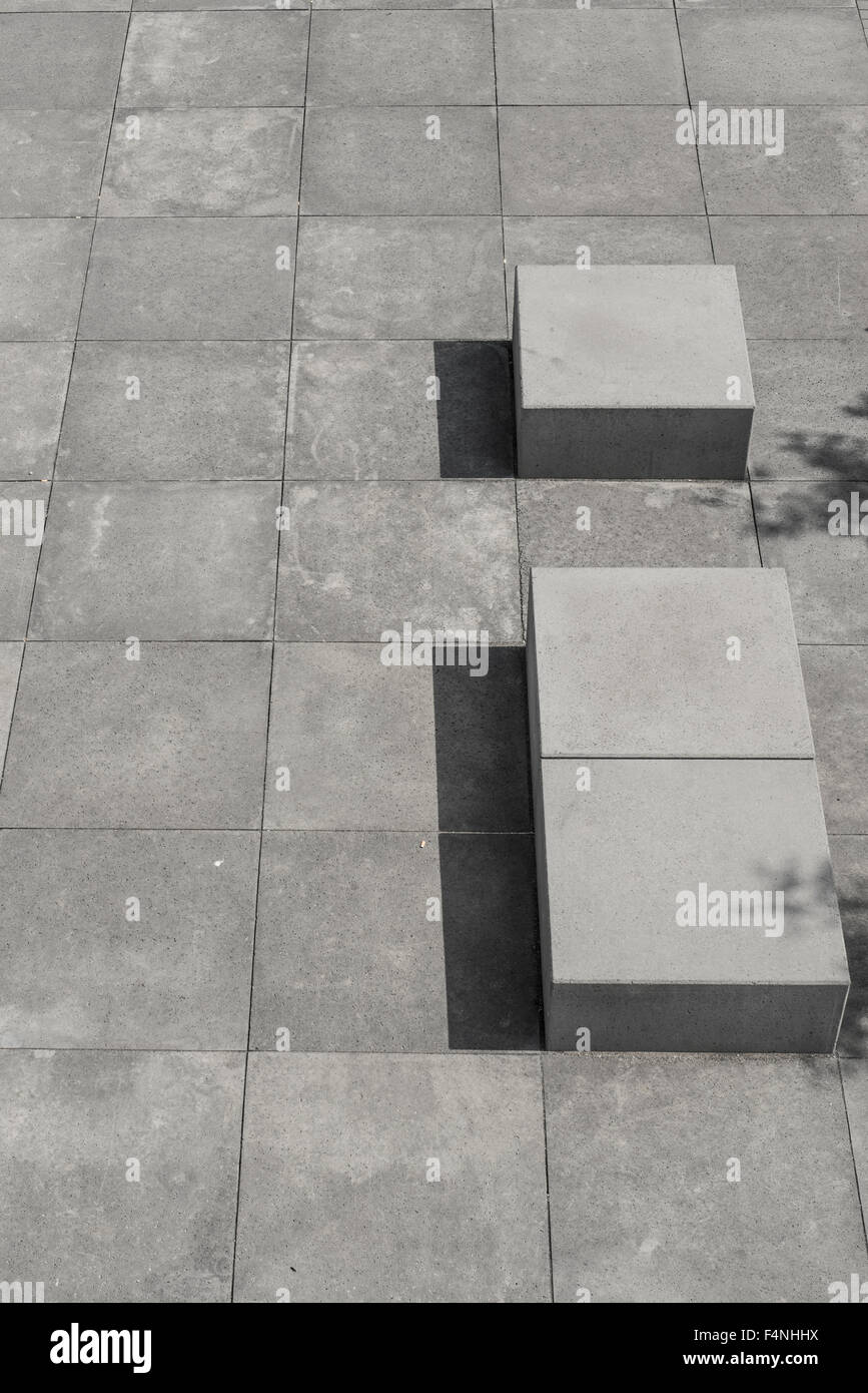 Germany, Neuss, square benches Stock Photo
