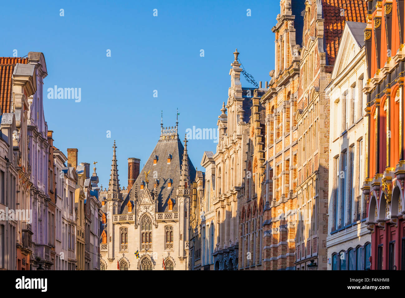 Belgium, Flanders, Bruges, row of houses, Steenstraat Stock Photo