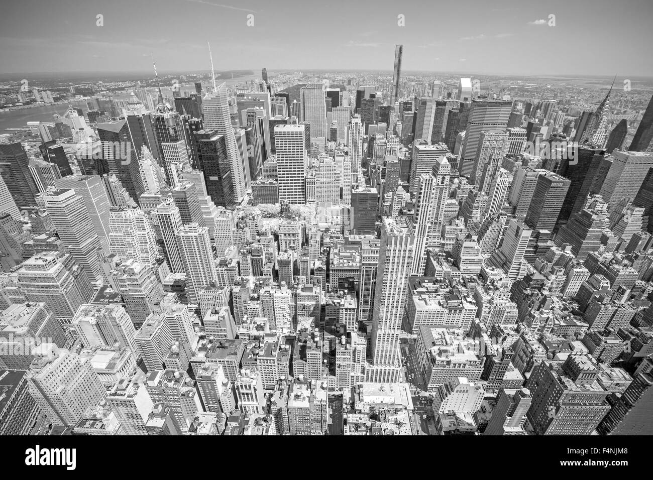 Black and white toned aerial view of Manhattan, New York City, USA. Stock Photo