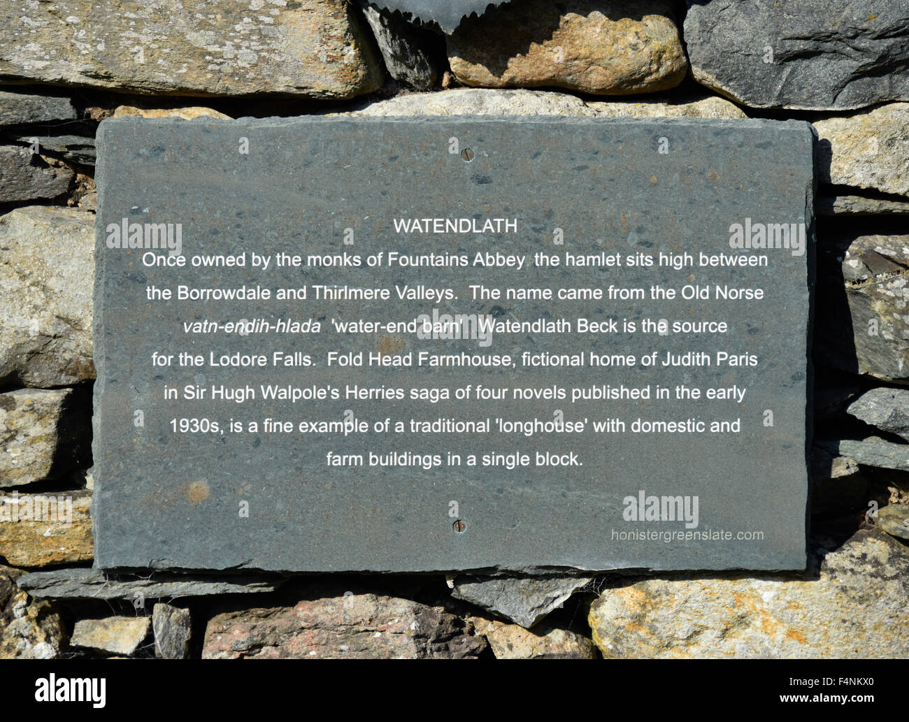 Descriptive plaque. Watendlath, Lake District National Park, Cumbria, England, United Kingdom, Europe. Stock Photo