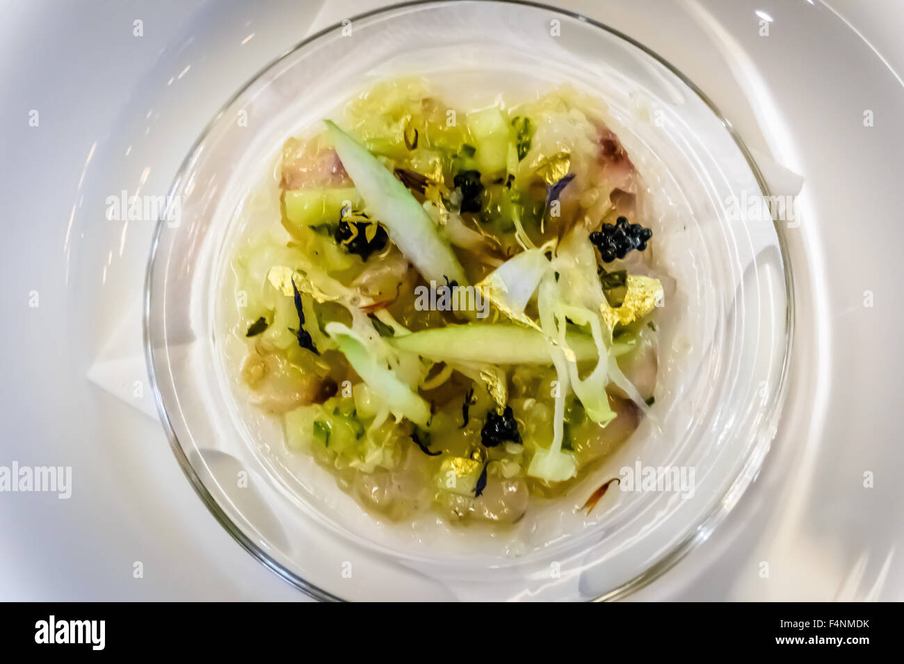 Sea Bass Carpaccio with Caviar and Green Apple Powder Stock Photo Alamy